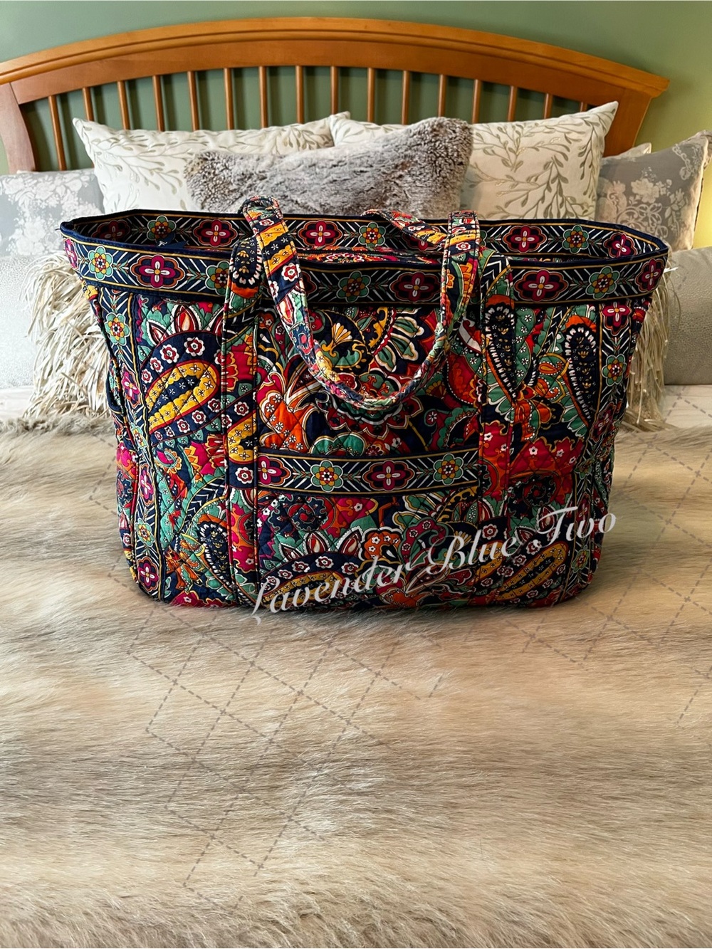 VERA BRADLEY Venetian Paisley 2013 Get Carried Away Tote Blue Yellow Green Trave